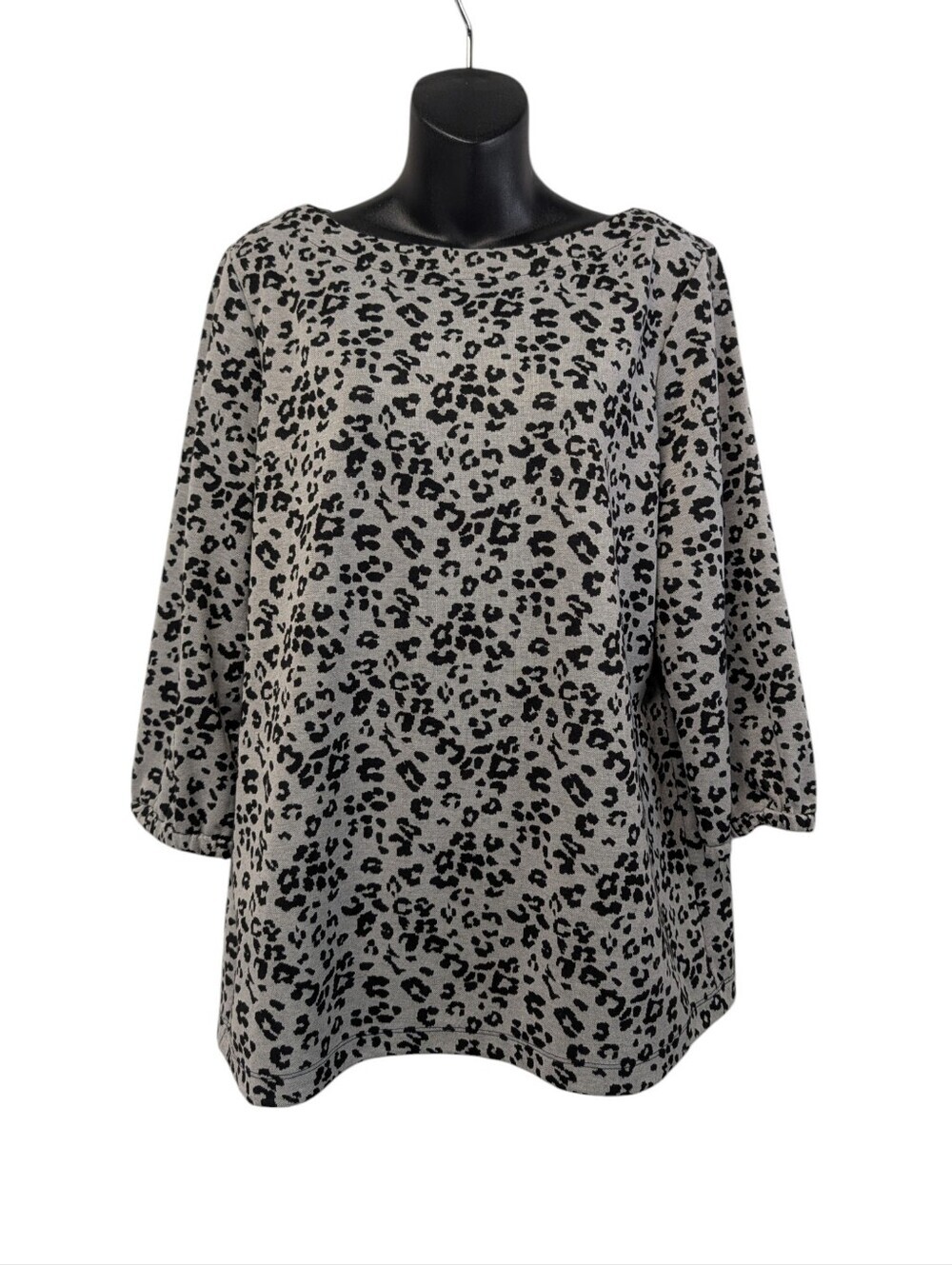 Christopher & Banks Leopard Print Knit Top Grey Black 3/4 Sleeve Sweater Size L